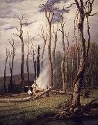 Spring Burning Trees in a Girdled Clearing Western Scene unknow artist